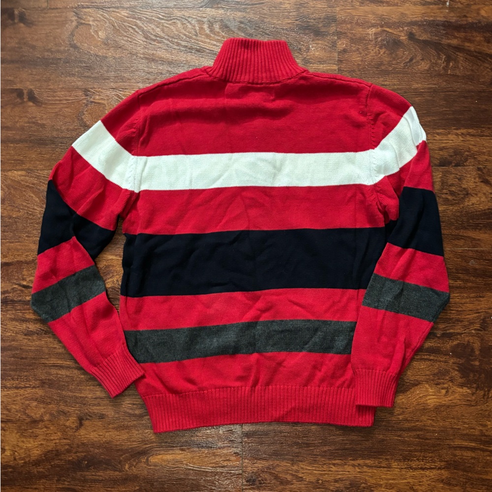 U.S. Polo Assn. Striped Knit Red Black White Zip Up Sweater Cozy - Picture 2 of 7